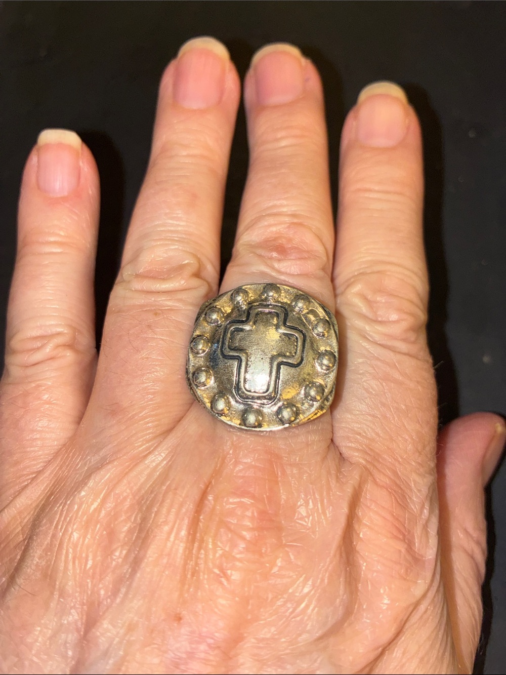 Gold-Tone Cross Dome Stretch Ring